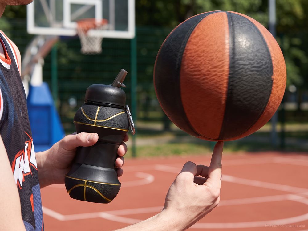 Складная бутылка для воды Basketball Flex, черная фото 12