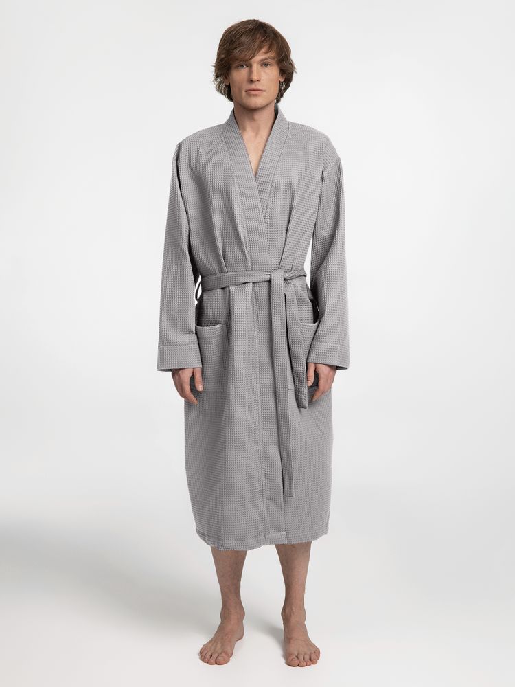Халат вафельный Kimono, светло-серый фото 9
