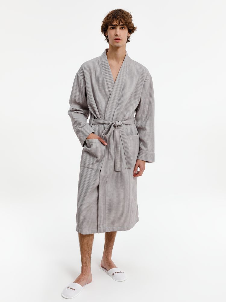 Халат вафельный Kimono, светло-серый фото 7