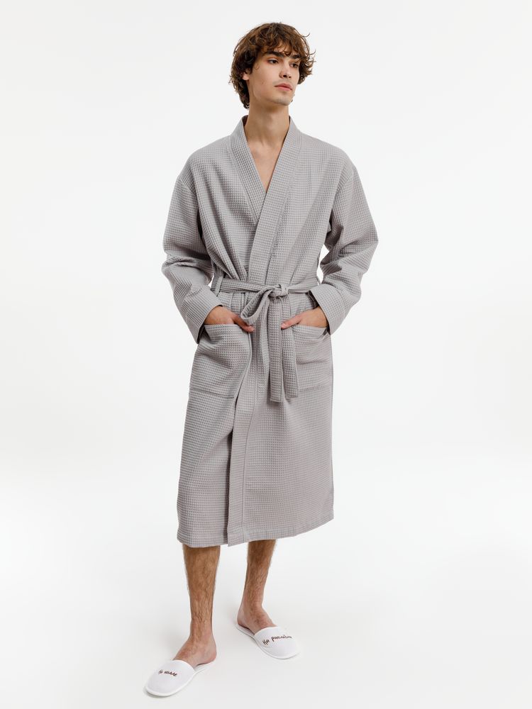 Халат вафельный Kimono, светло-серый фото 8