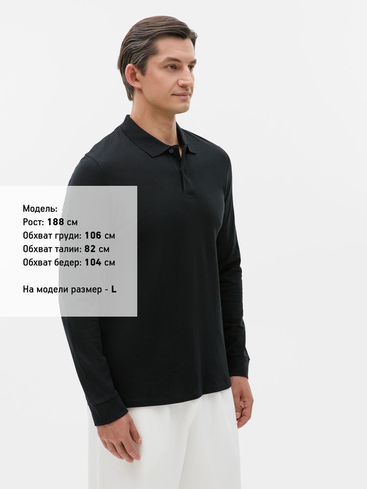 Рубашка поло мужская с длинным рукавом Perfect LSL Men, черная фото 4