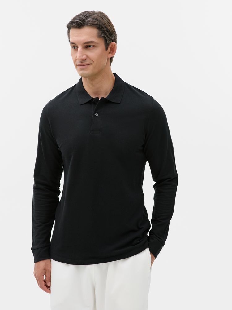 Рубашка поло мужская с длинным рукавом Perfect LSL Men, черная фото 5