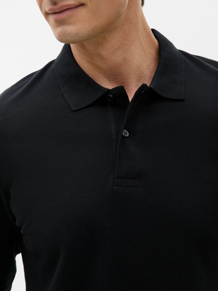 Рубашка поло мужская с длинным рукавом Perfect LSL Men, черная фото 7
